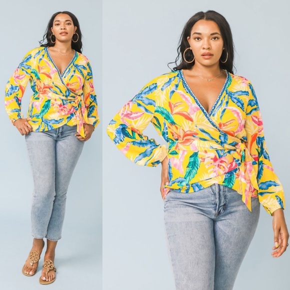 *24 FRIDAY SALE* Take Me Dancing Floral Print Plus Size Wrap Top - Picture 2 of 7